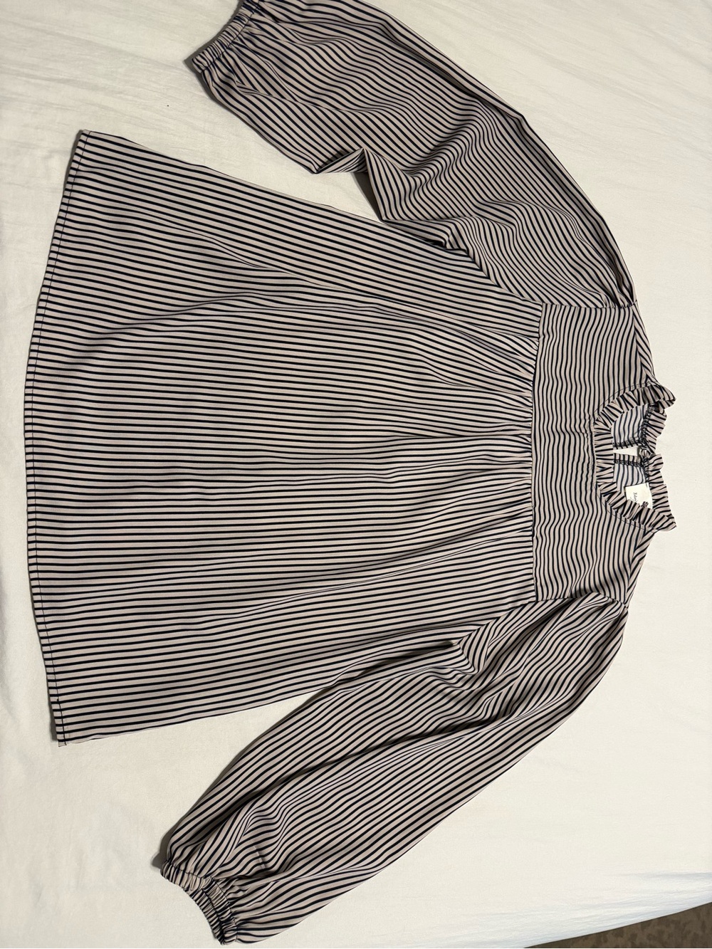 Striped Long Sleeve Peasant Top - Navy & Tan